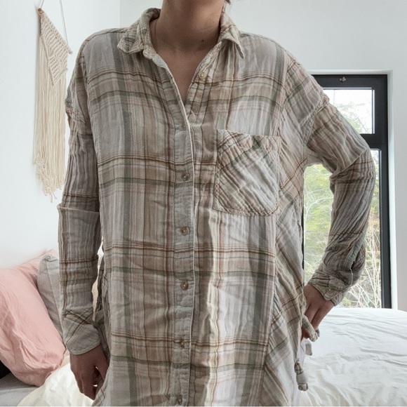 FREE PEOPLE Nordic Day Top In Ivory  Button down plaid shirt - XS - Picture 3 of 17